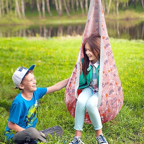Miniatura 3 de GARIG Columpio de cápsula para niños, asiento colgante con almohada inflable, silla columpio para niños con patrón de dibujos animados para