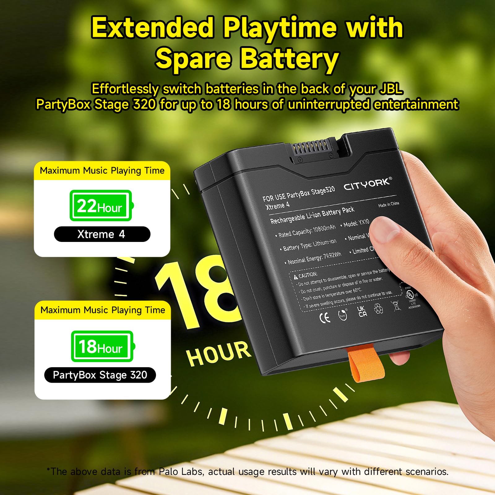 CITYORK 7,4V/10800mAh Batterie de rechange pour enceintes Bluetooth JBL Partybox Stage 320 / JBL Xtreme 4, échangeable en quelques secondes pour que la fête dure deux fois plus longtemps