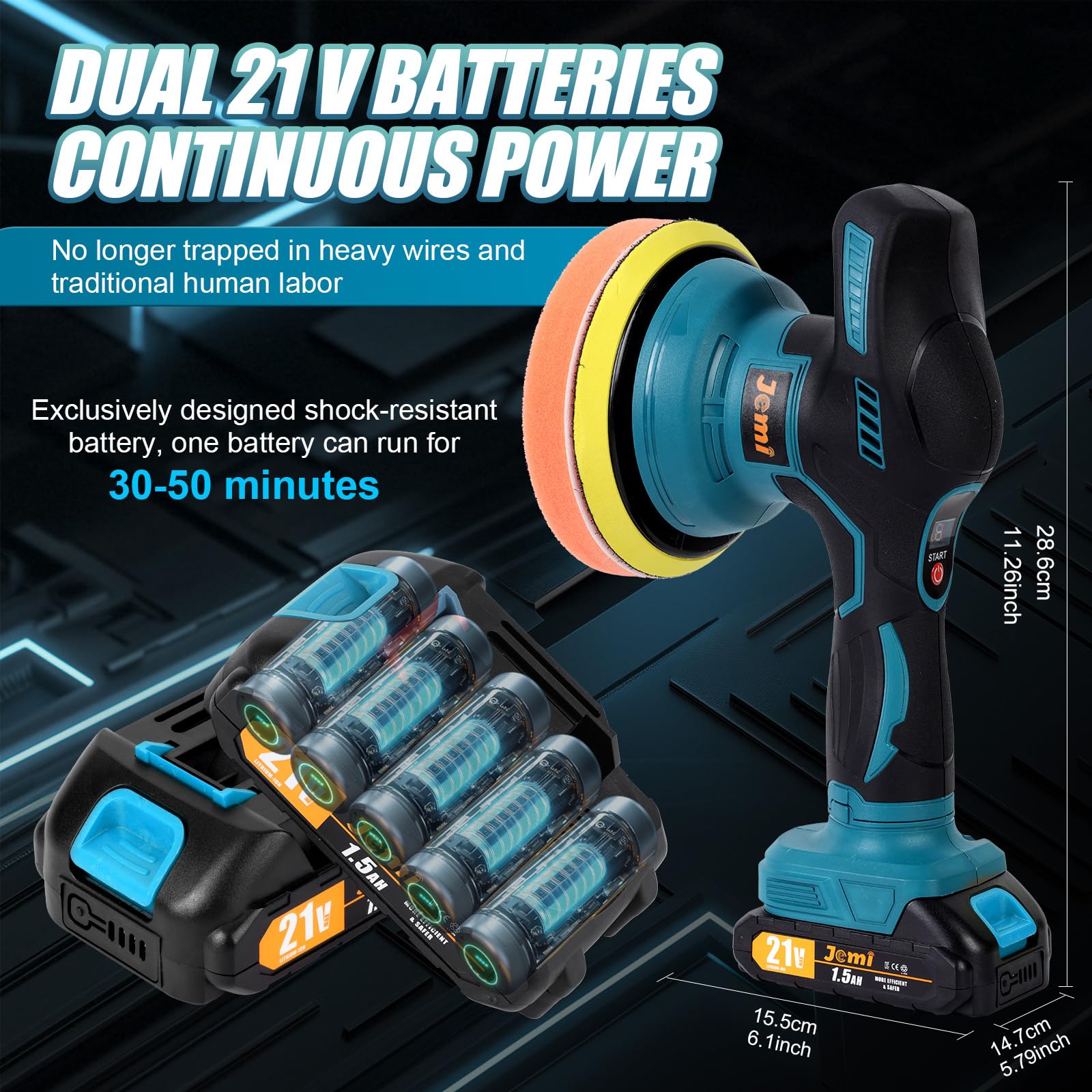 Pulidor de coche inalámbrico 21 V, 8 velocidades, 2800 – 5500 rpm