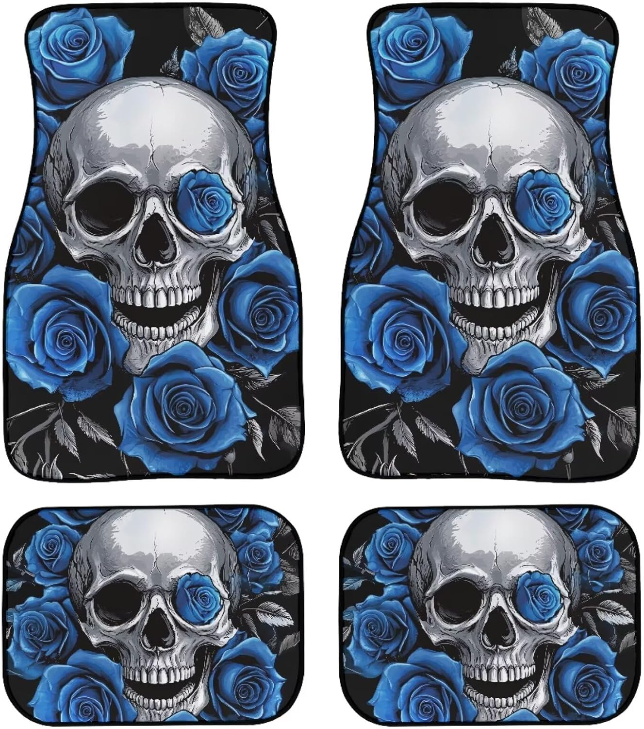 Red Skull Butterfly Art Design 4 Pcs Car Floor Mat Carpet Set, Non Slip Anti Dirty Foot Pad Vehicle Front Back Floor Mats Auto Interior Accessories Protection for Car SUV Van Truck