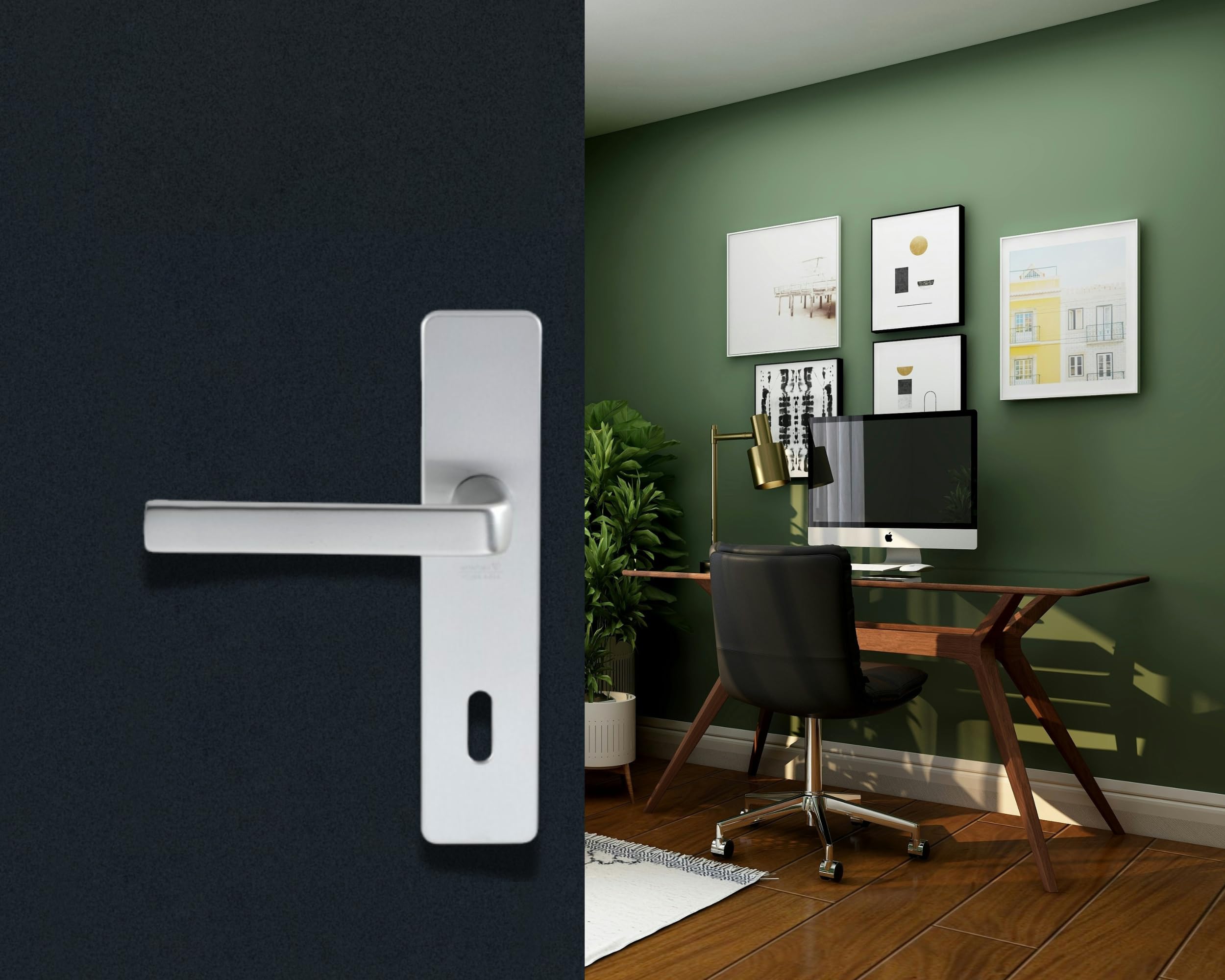 Vachette Set de Poignée de Porte sur Plaque KAZA - Version Clé L pour Porte de Chambre et de Bureau - Entraxe 165 mm - Matériau Aluminium Résistant - Garantie 10 Ans - Finition Argent