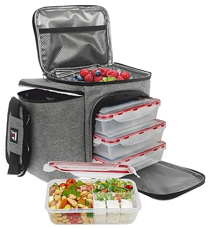 A2S Meal Prep Lunch Box - 3X Portion Control Bento Lunch Containers Leakproof 3 Compartments Microwavable BPA Free - (Gray/Black)