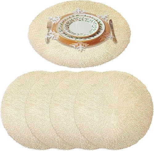 GIVERARE Juego de 4 manteles individuales redondos de vinilo resistentes al calor, 15 pulgadas, antideslizantes, lavables, de PVC, fáciles de