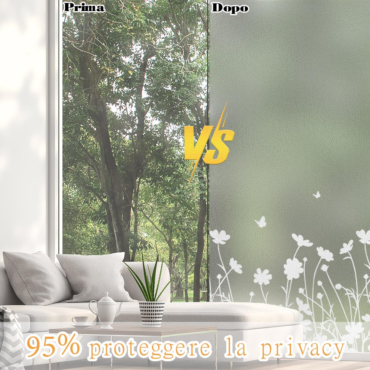 Pellicola Per Vetri Privacy Zindoo | Motivo Dente Di Leone | Anti-UV | Senza Colla | 44.5x200cm - Foto 5