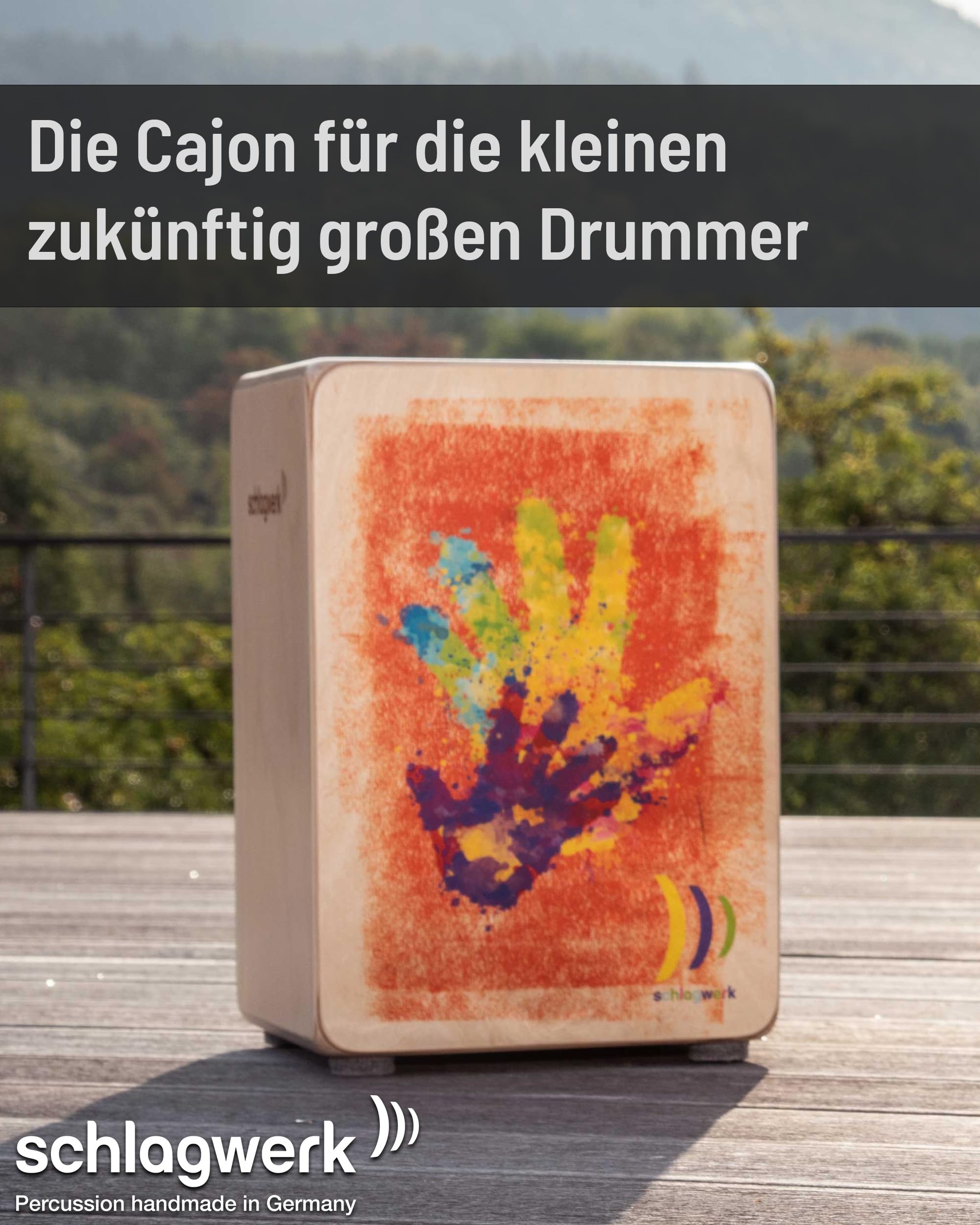 Schlagwerk CP402 High Five Kids Cajon - Cajon Instrument speziell für Kinder und kleine Trommler - Musikinstrument Schlagzeug für Kinder mit Snare 24 x 24 x 36 cm - Made in Germany