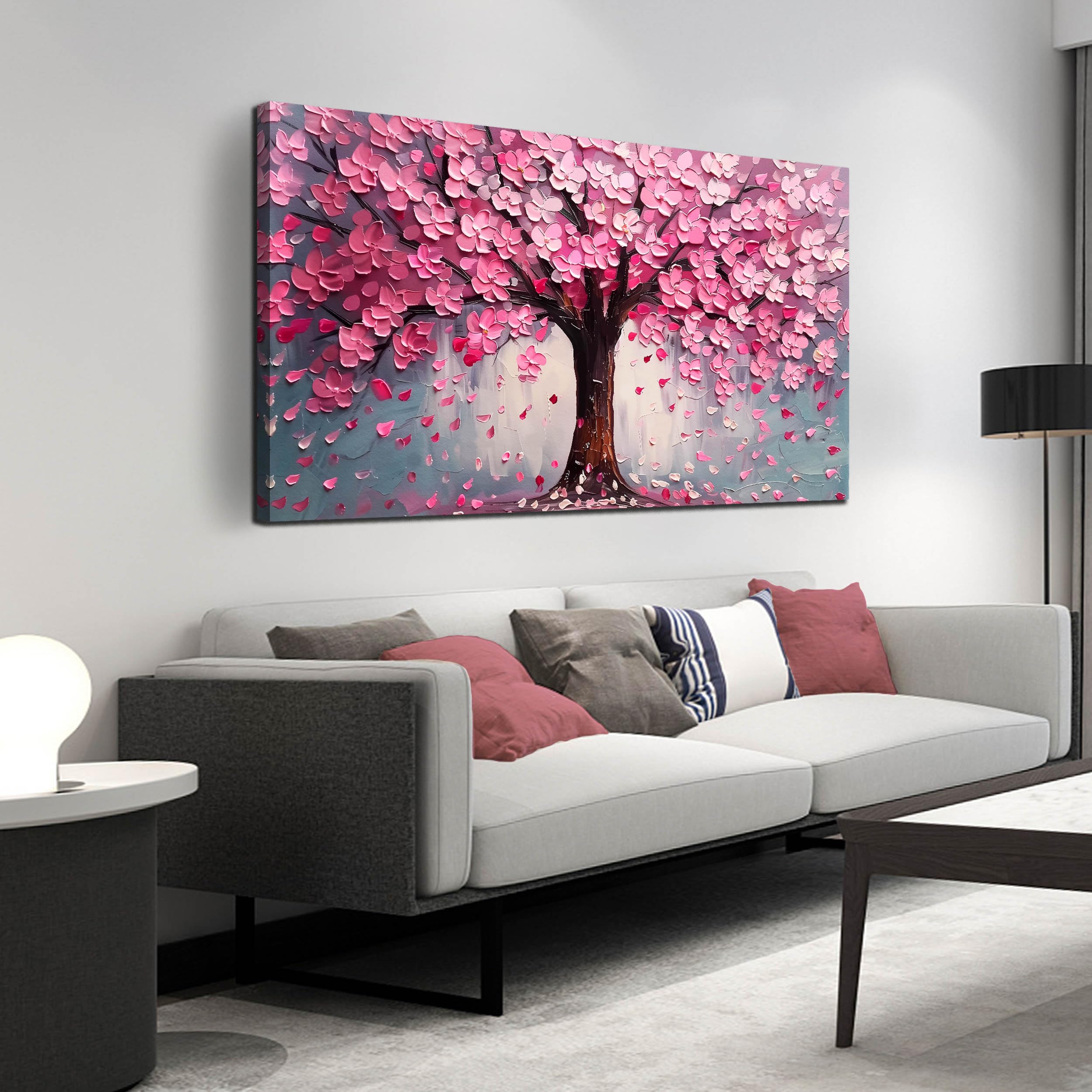 Photo 1 of Pink Wall Art Large Tree of Life Wall Art for Living Room Bedroom Office Bathroom Modern Framed Canvas Prints Pink and Grey Picture Size 24x48