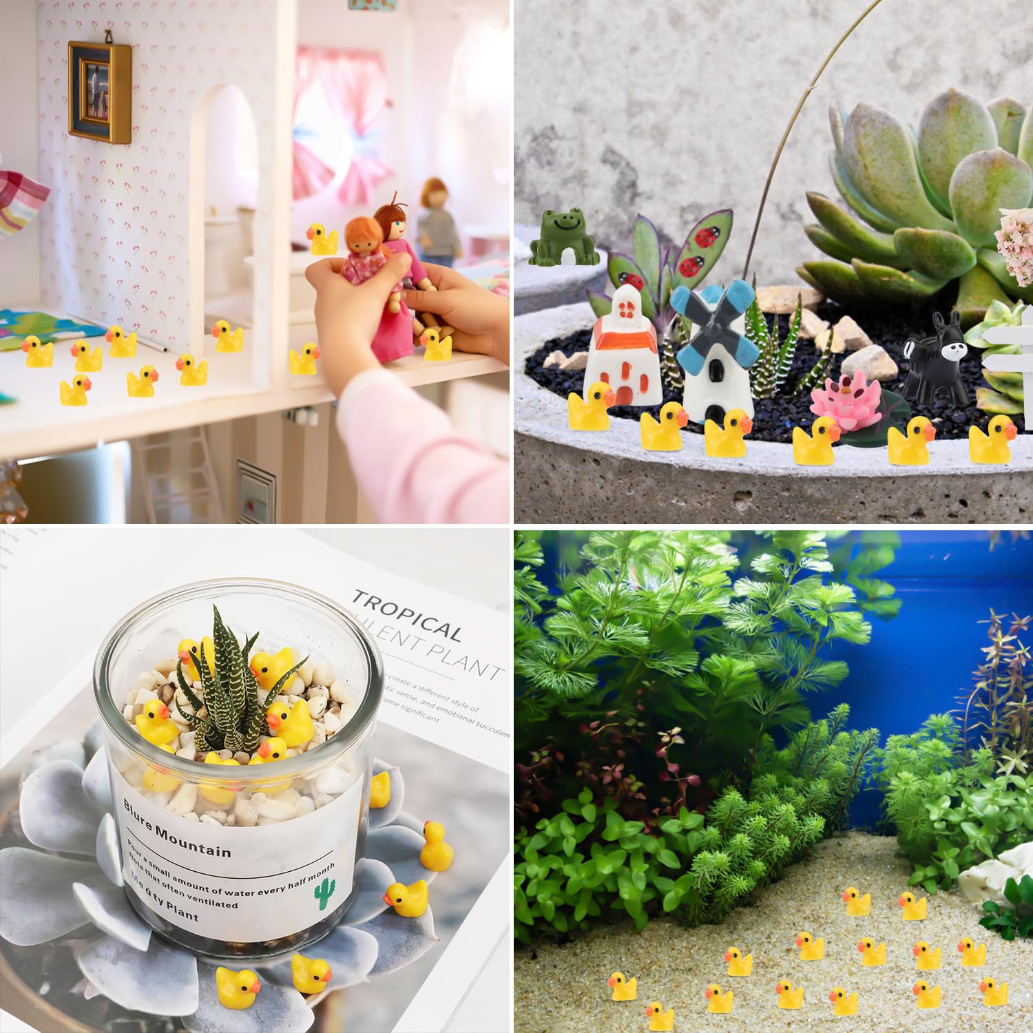 50 Szt. Mini Kaczka z Zywicy, Miniaturowe Kaczki Male Kaczki do Ukrycia Male Mini Figurki z Zwierzeta z Zywicy do Majsterkowania Impreza Ozdoby Mikrokrajobrazu