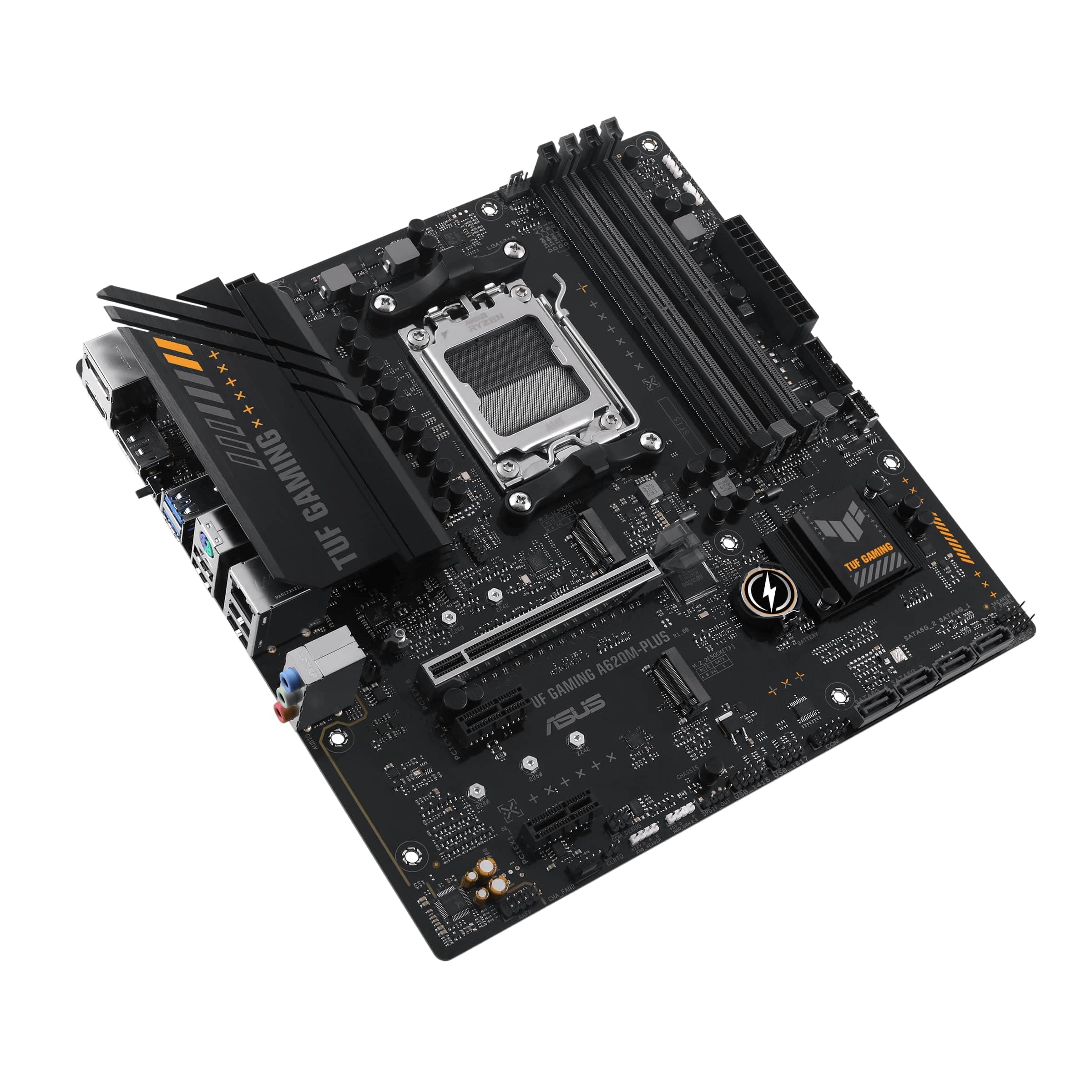 ASUS TUF GAMING A620M-PLUS Scheda madre AMD mATX, DDR5, 2 slot M.2 PCIe 4.0, Q-Latch, Ethernet Realtek 2.5Gb, 2 DisplayPort, HDMI, USB 3.2 Gen 1 Type-C, BIOS FlashBack, Cancellazione rumore, Aura Sync