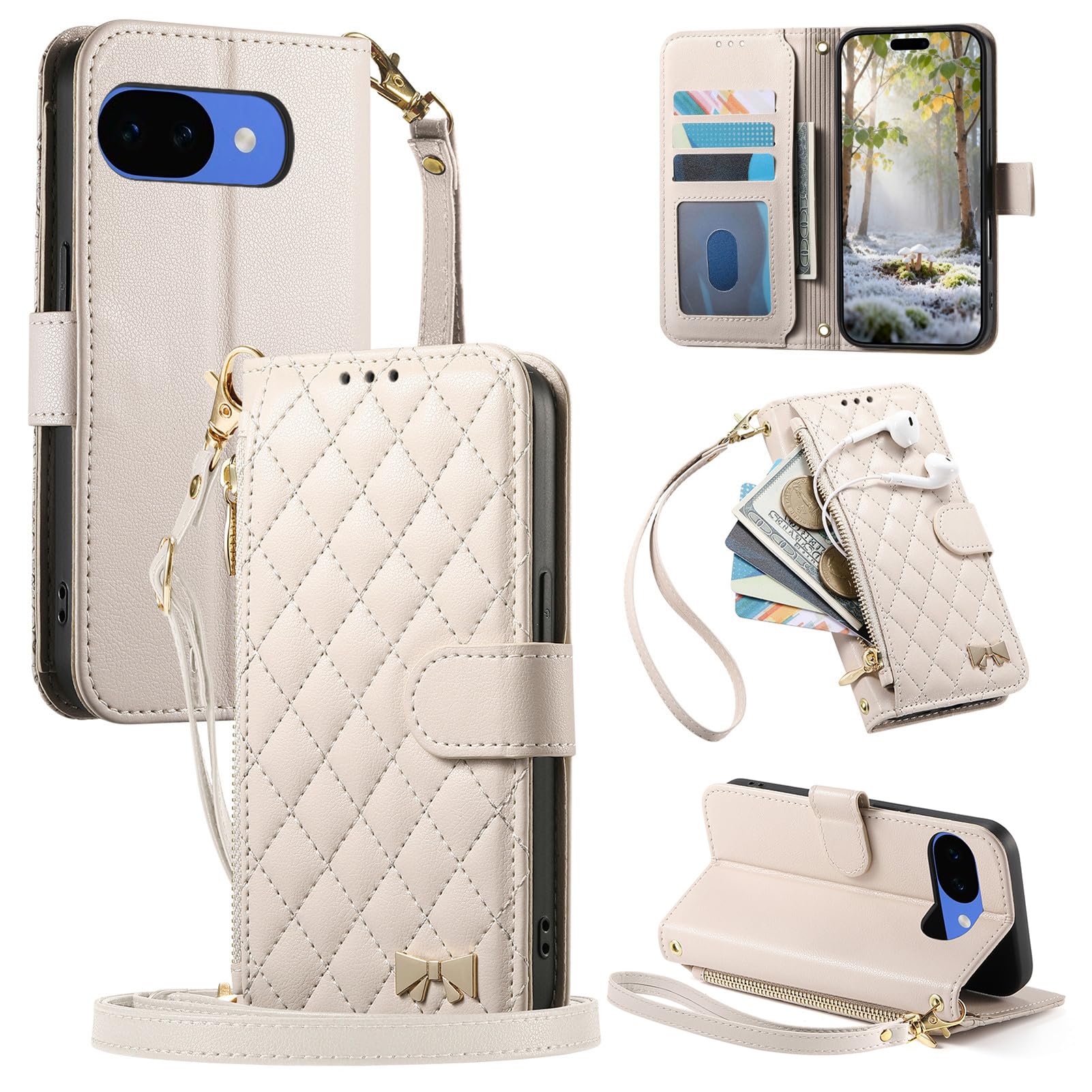 Kitzomi Google Pixel 10a用 ケース 手帳型 に適合する ピクセル10a カード収納 スタンド機能 財布型 PUレザー Pixel 10a用 携帯カバー ストラップ付き 全面保護 耐衝撃 グーグルピクセル 10a 手帳型ケース [シロ]