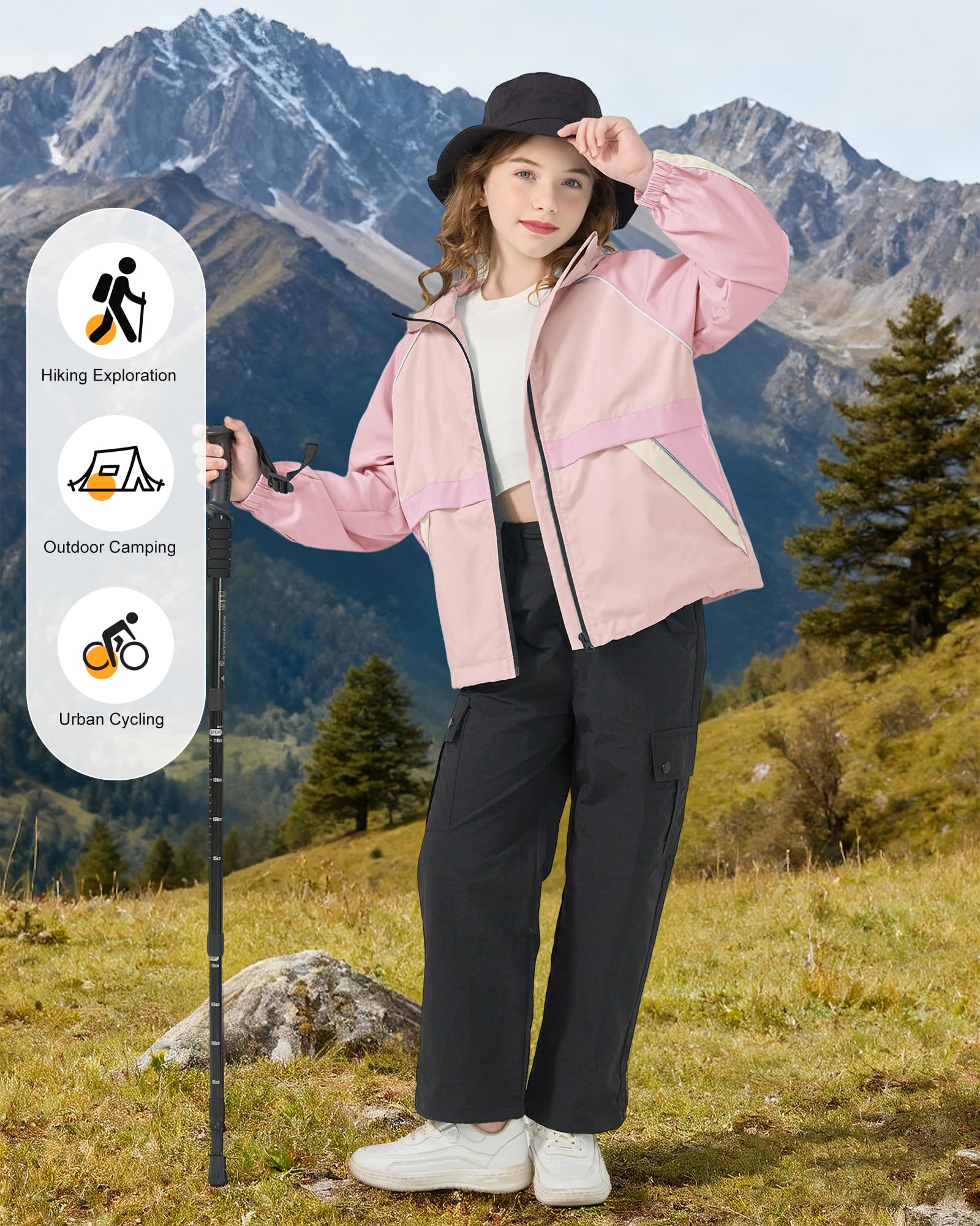 Rolanko Veste Imperméable avec Capuche pour Filles, Léger Veste à Fermeture Éclair pour Extérieur pour Enfants Garçons