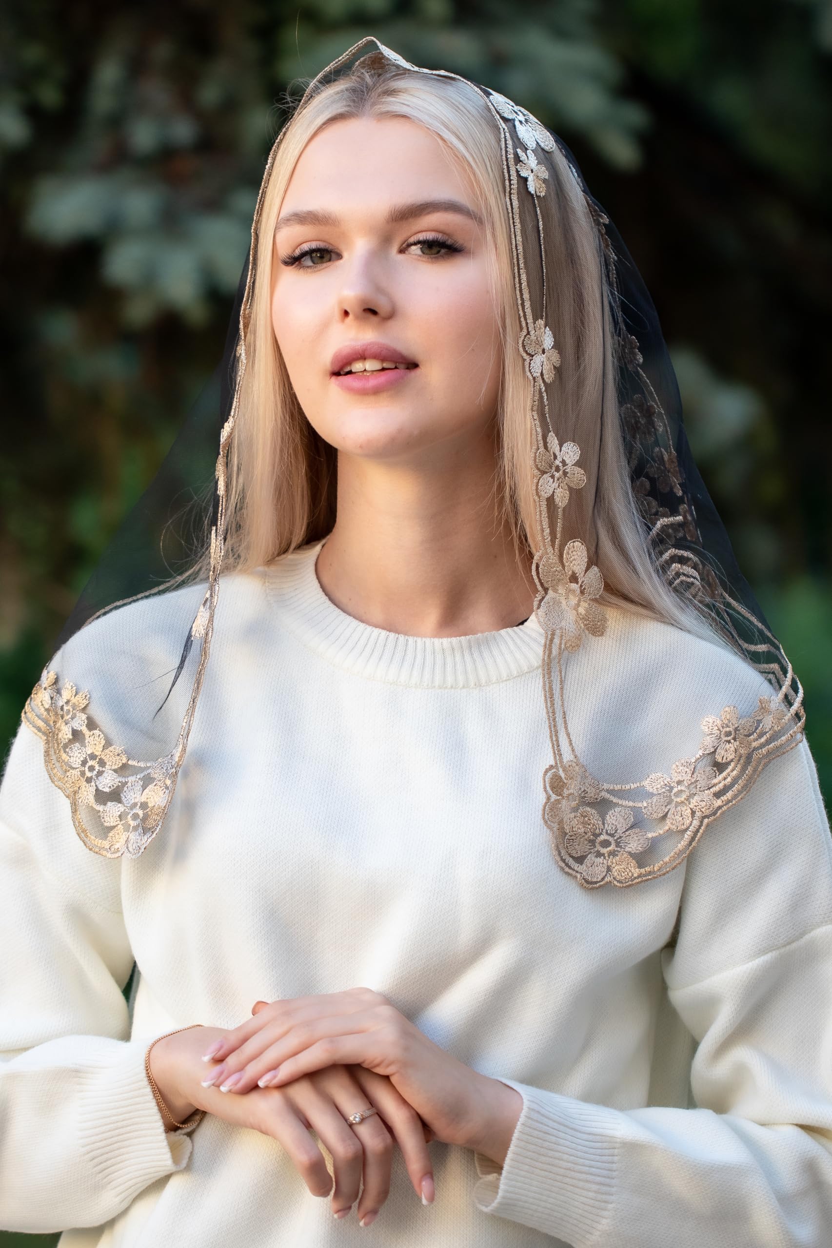 Mantilla católica misa infinita velo de encaje para iglesia capilla española misa cubierta de cabeza corta