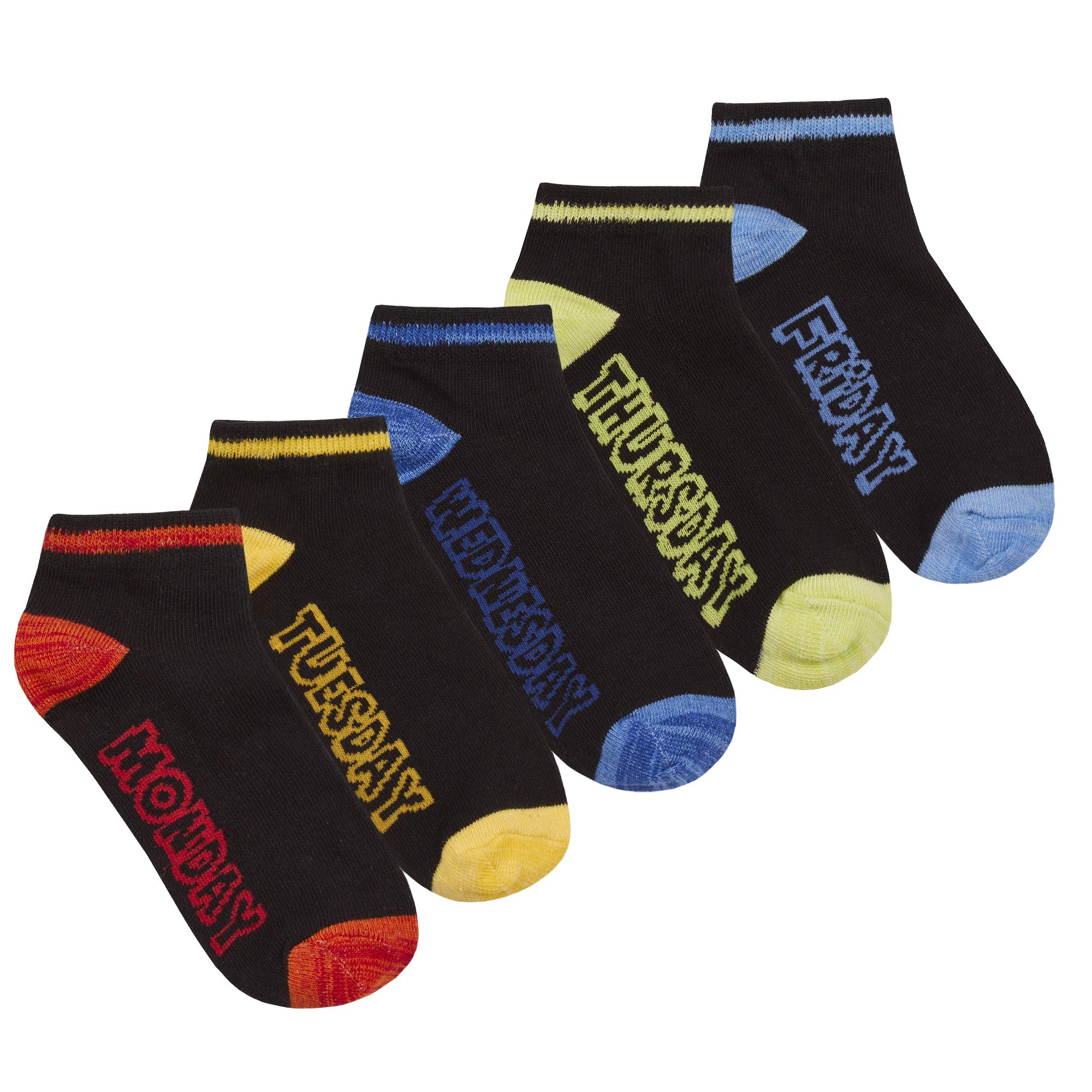 Metzuyan Girls Black - 3 Pairs 5 Pairs Kids Child Cotton Rich Trainer Socks Liners Ankle Week Days Socks Black 6-8.5