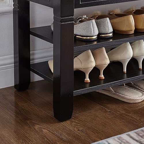 Miniatura 8 de HOOTSMALL Banco de almacenamiento de zapatos con cojín, banco de entrada con banco de almacenamiento de madera maciza para zapatos, ideal para