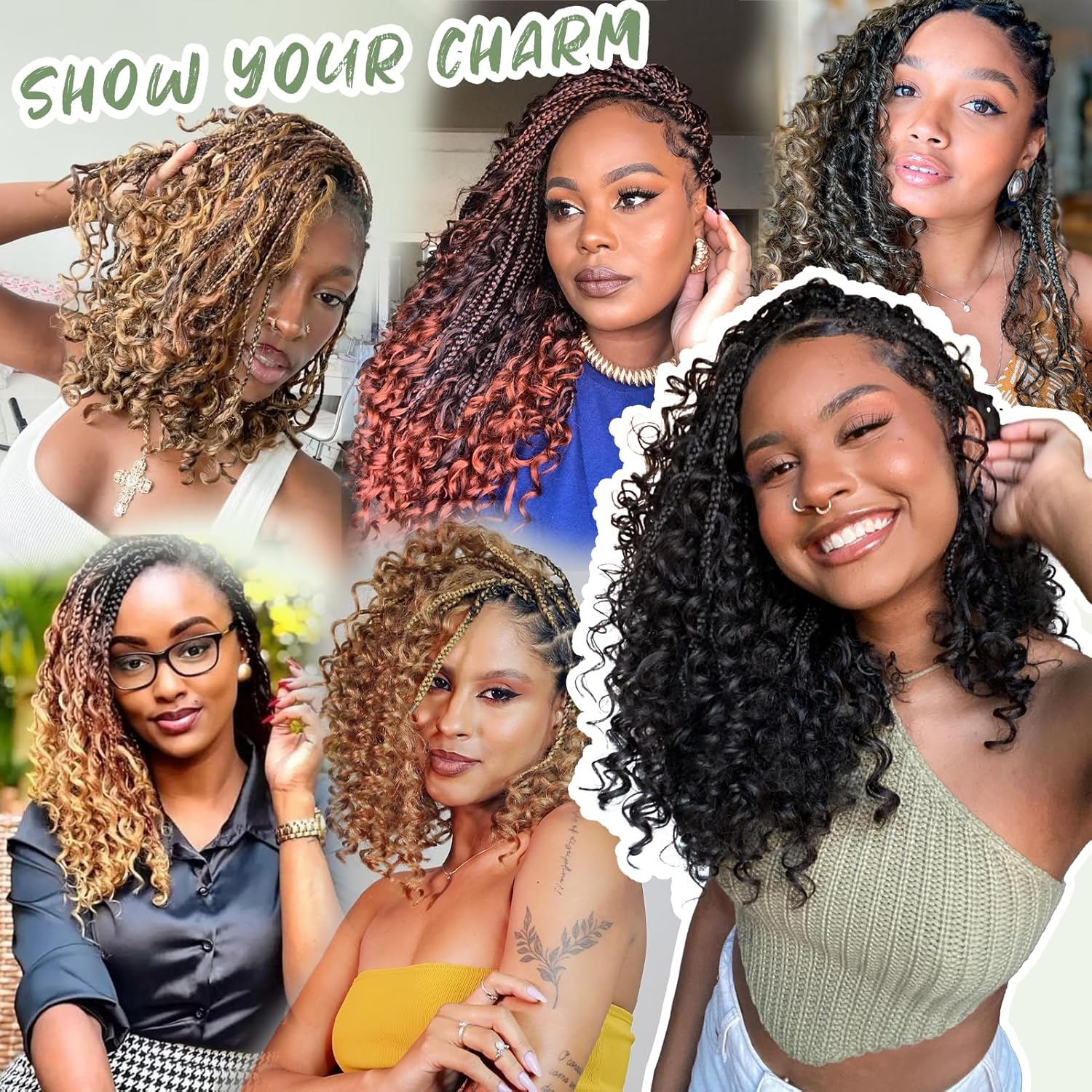 Goddess Box Braids Crochet Hair for Woman 12 Inch 7 Packs Short Pre-looped Crochet Box Braids Curly Ends Brown Bohemian Hippie Braids Synthetic Braiding Hair Extension 30#