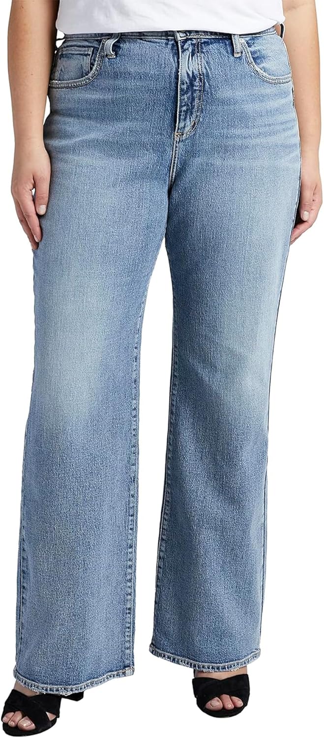 Silver Jeans Co. Women's Plus Size Highly Desirable High Rise Trouser Leg Jeans-Legacy