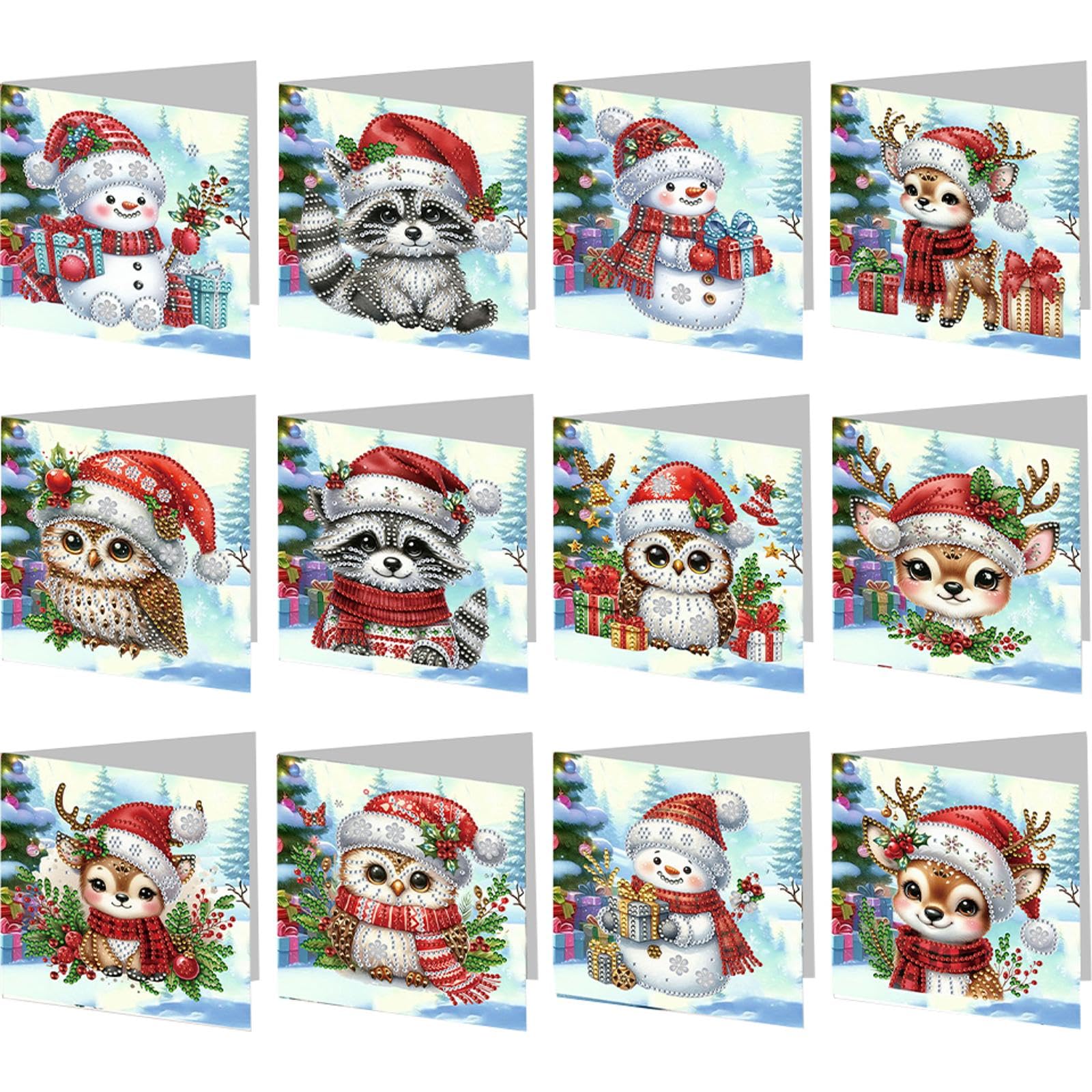 12PCS Diamond Art Christmas Cards DIY Diamond-Painting Greeting Card Set