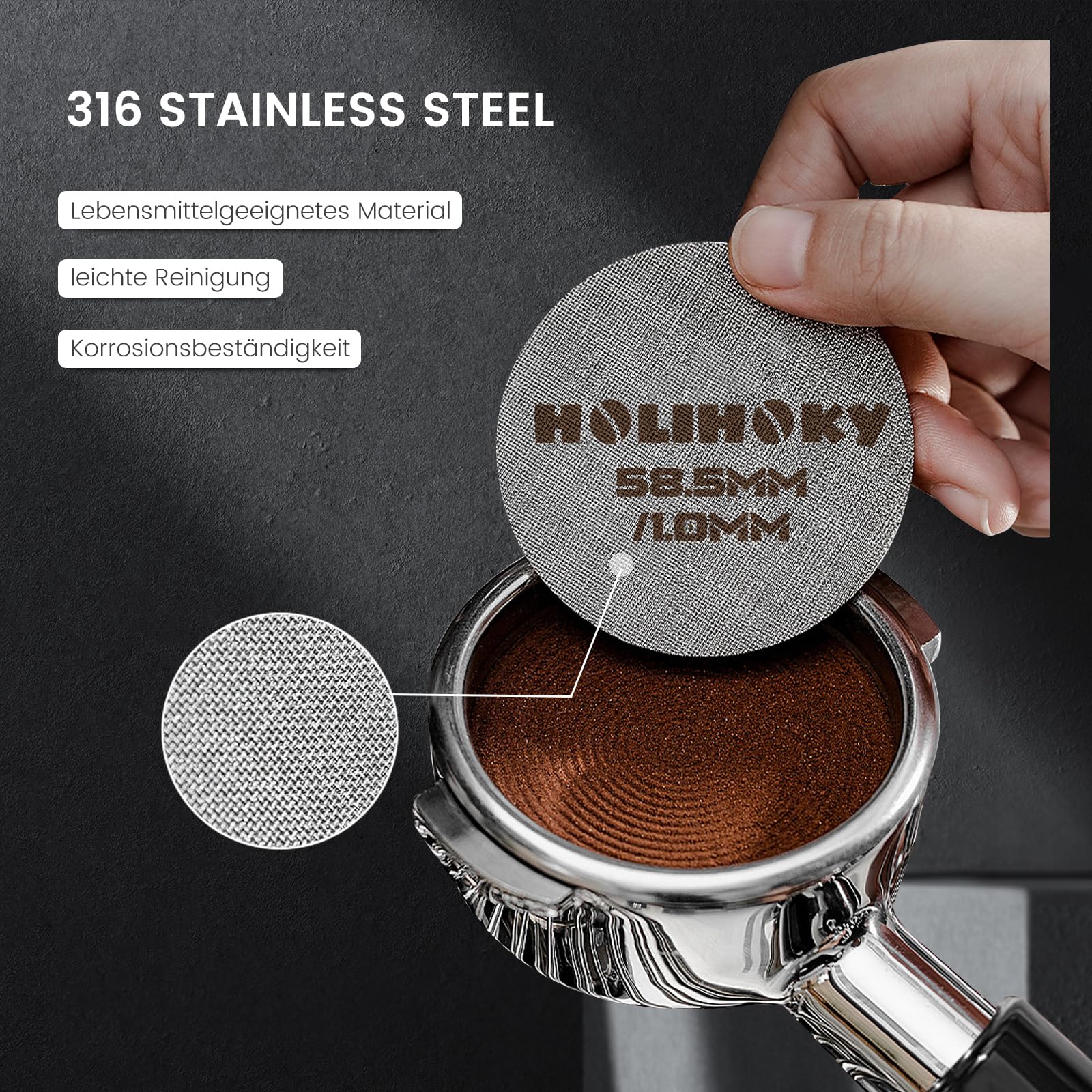 2 Dischi Filtranti Per Espresso 58 Mm, Spessori 1,0 E 1,7 Mm, Acciaio Inox 316L, 150 μm, Con Scatola Acrilica