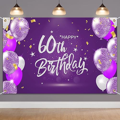 HAMIGAR Fondo de pancarta de feliz cumpleaños 60 de 60 x 4 pies, decoraciones de cumpleaños de 60 años, suministros de fiesta para mujeres, color