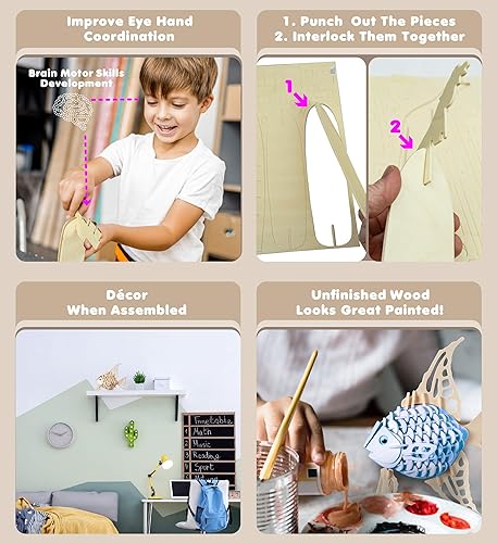 Miniatura 3 de Puzzled Rompecabezas 3D de madera de pez ángel, kit de modelo de construcción, divertido juguete de madera único y educativo, modelo de ensamblaje