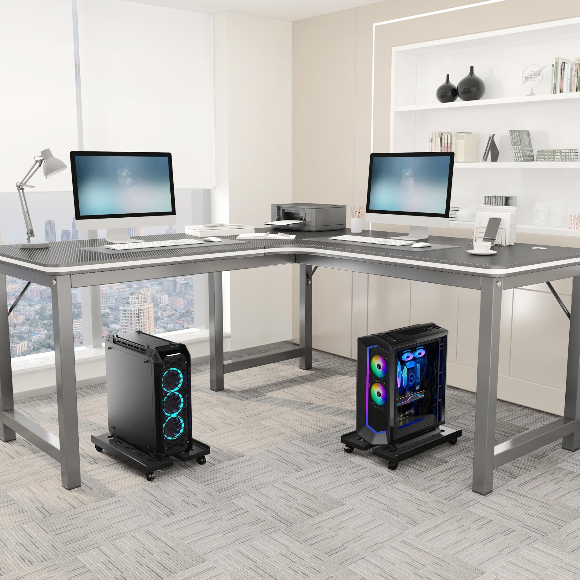 Soporte Torre PC con Ruedas Giratorias Bloqueo, Soporte para Caja PC bajo Mesa, Negro