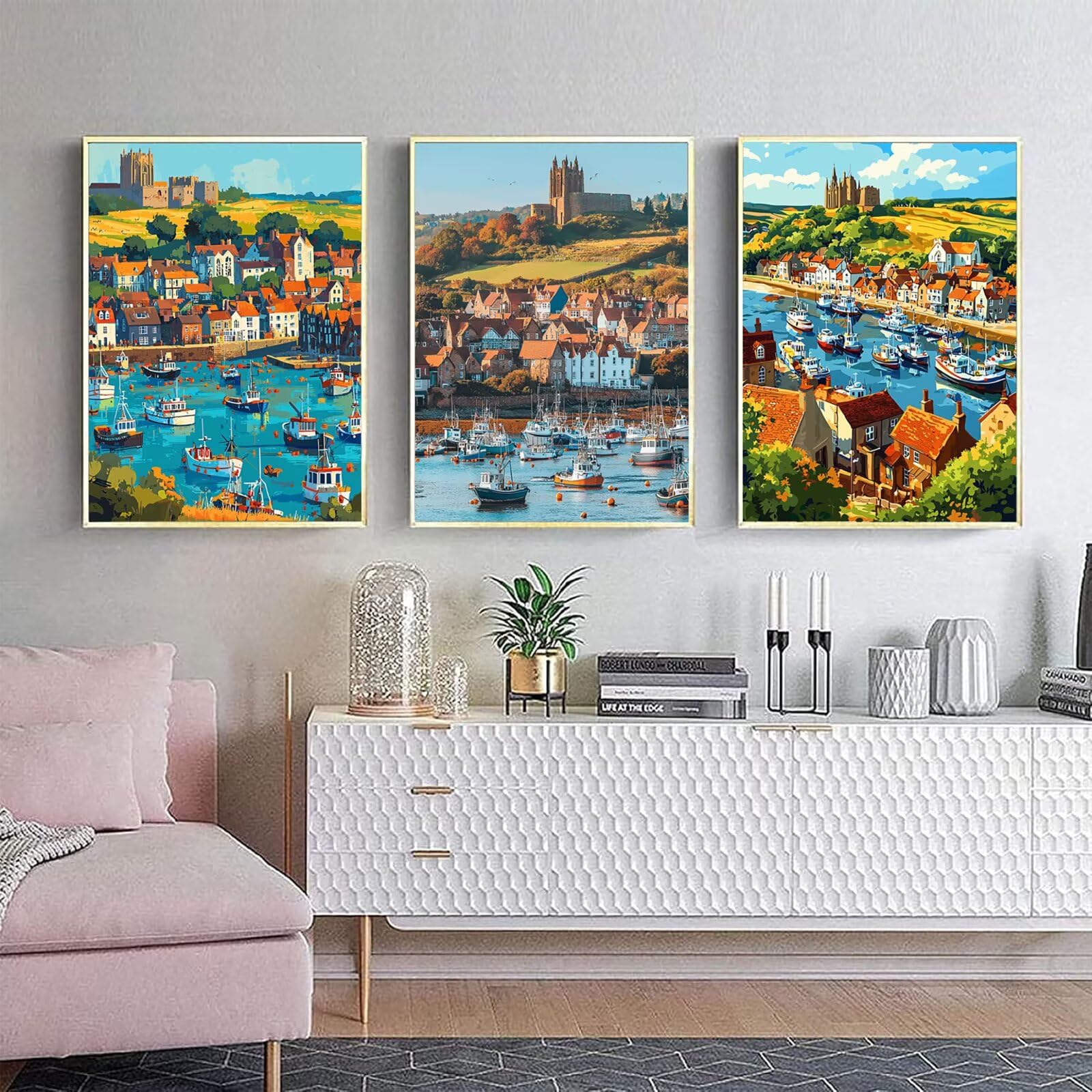 Cnyaunfi 3 Pezzi Oceano Pittura Diamante Fai-Da-Te 5D Blu Diamond Painting Kit Completo per, Hobby Creativi Adulti, Pittura Diamante Artigianale Per La Decorazione Della Parete Di Casa 60x80cm YF-3243