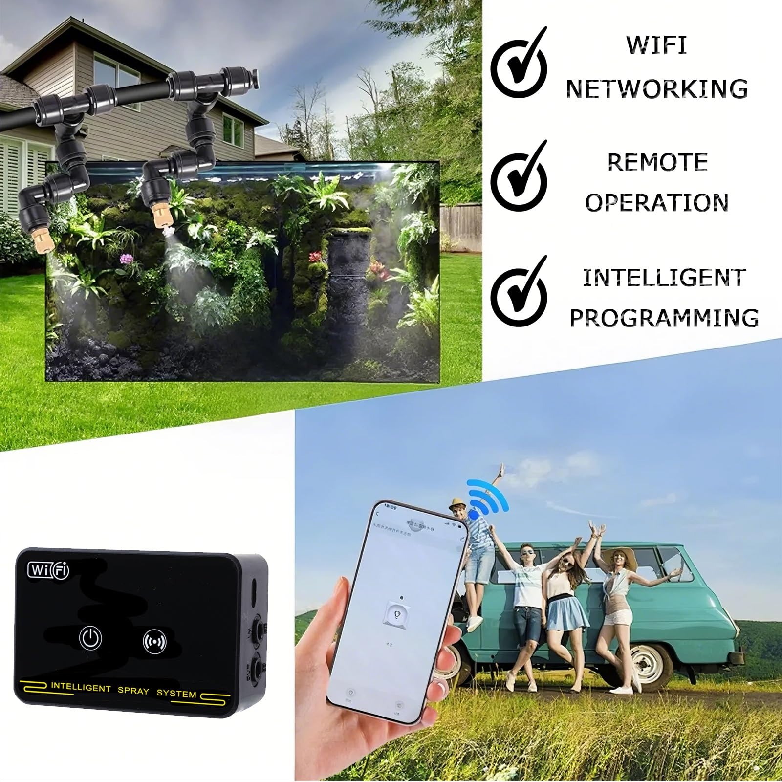 Sistema de Nebulización Automático Reptile Mister con Control Remoto WiFi, Humidificadores para Reptiles con Controlador de Sincronización Inteligente y Boquillas(4 nozzles)