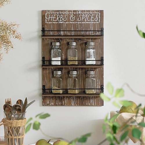Miniatura 3 de Estante para especias de montaje en pared, organizador de madera marrón de 3 niveles, despensa de cocina, soporte de almacenamiento para ahorrar