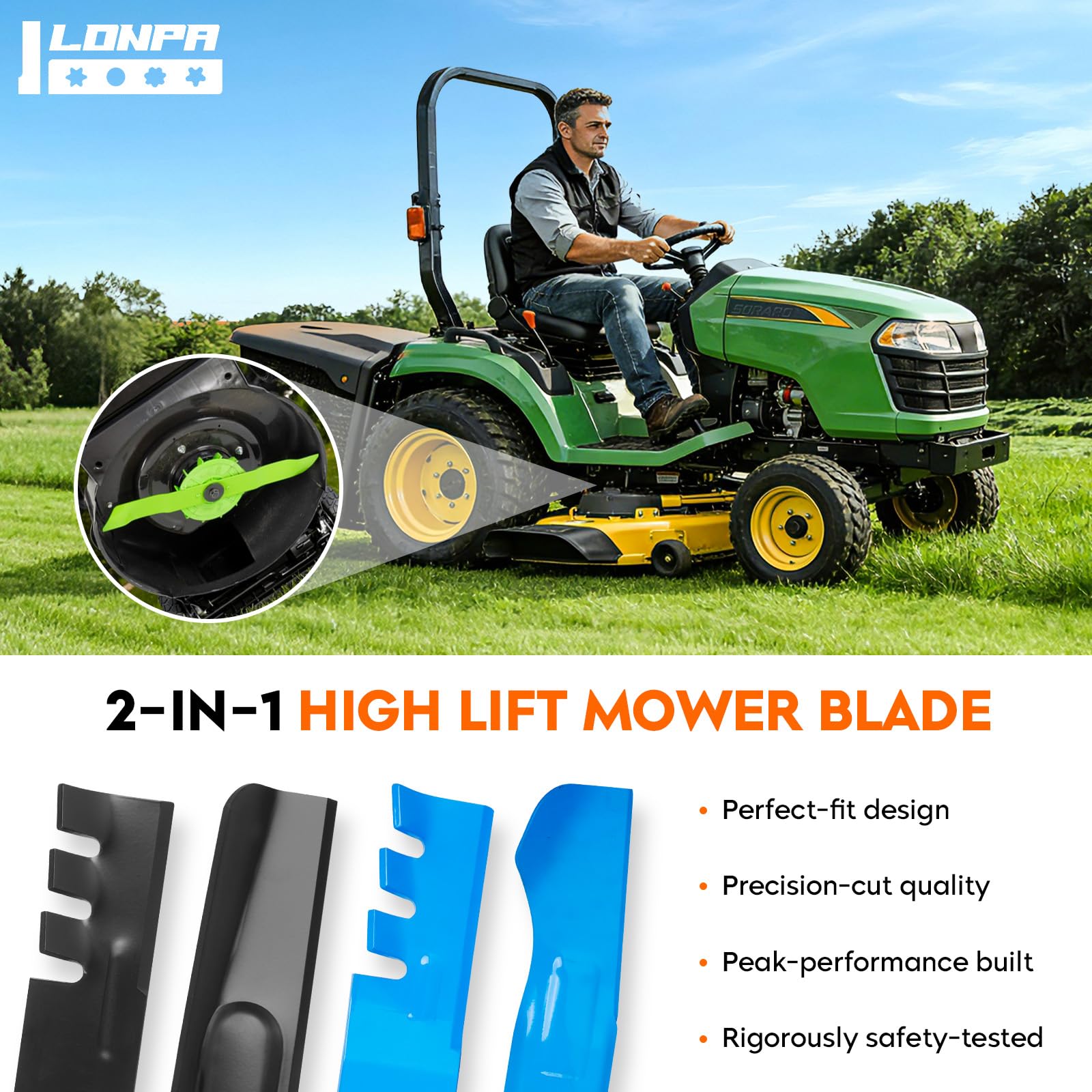 ILONPA Juego de 3 cuchillas de mulching de alta elevación para Gravely 02961700 70763400 2961700 Ariens Zoom XL 54 Zero Turn con cubiertas de cortacésped de 54 pulgadas, azul