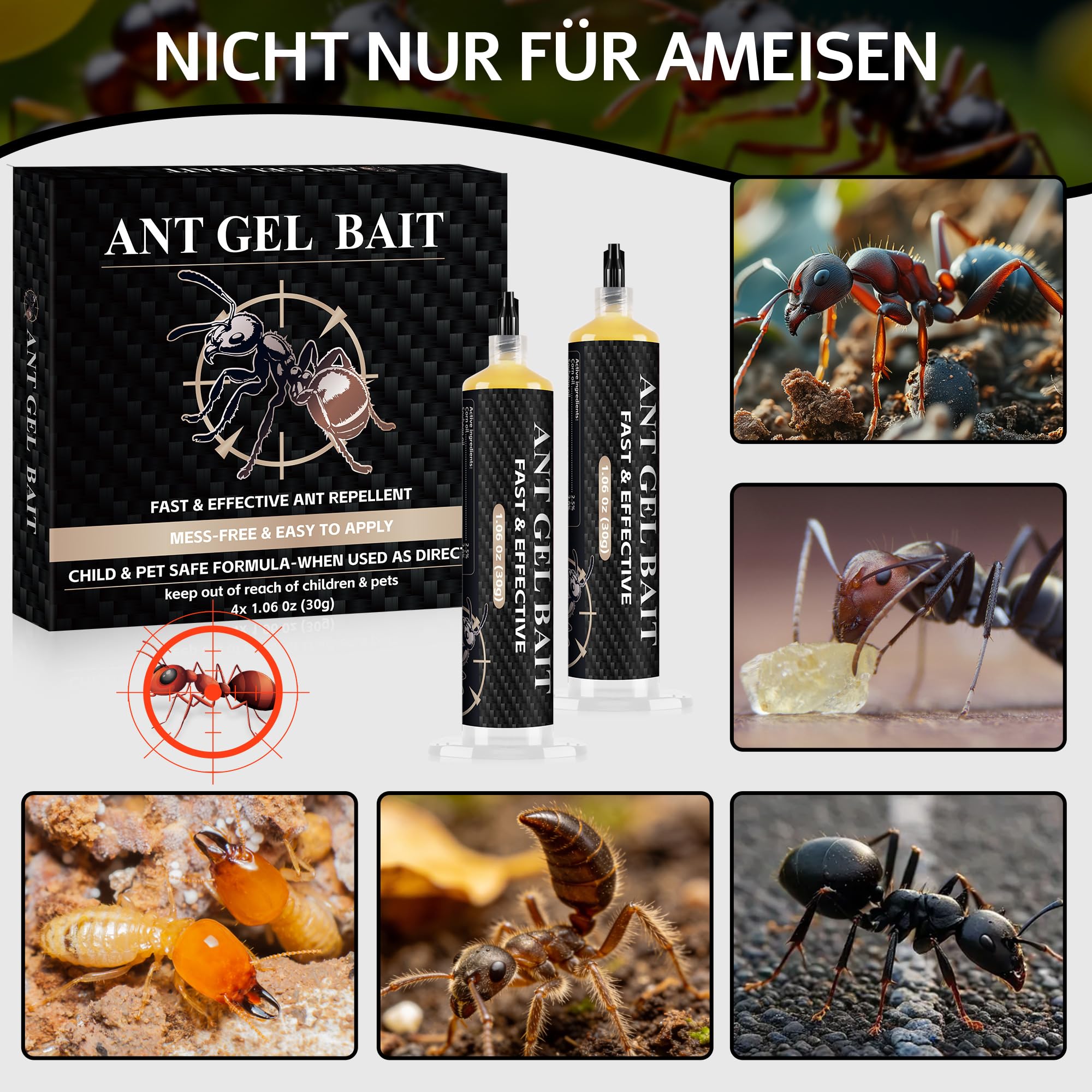 4 Stück Ameisen-Boxen-Gel für Effektive in Innenräumen, 4 * 30G Ameisenköderdose Geruchslos, Sicher für Kinder & Haustiere