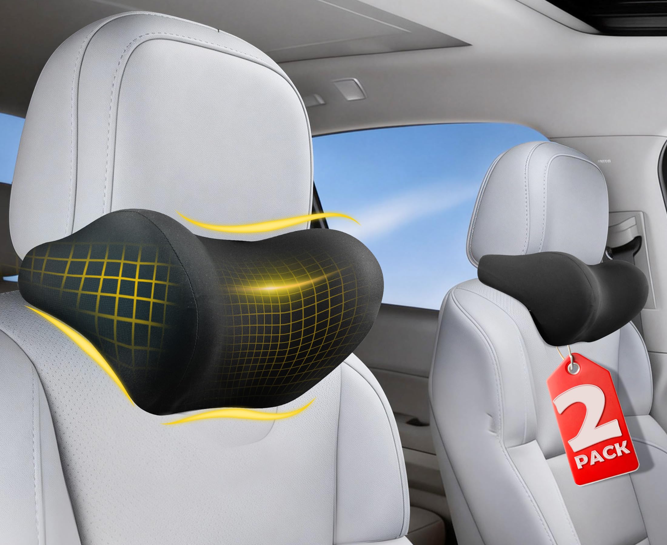 Lot de 2 coussins de nuque pour voiture : oreiller ergonomique en mousse à mémoire de forme pour appuie-tête de voiture, coussin de soutien du cou pour les longs trajets, coussin de soutien pour