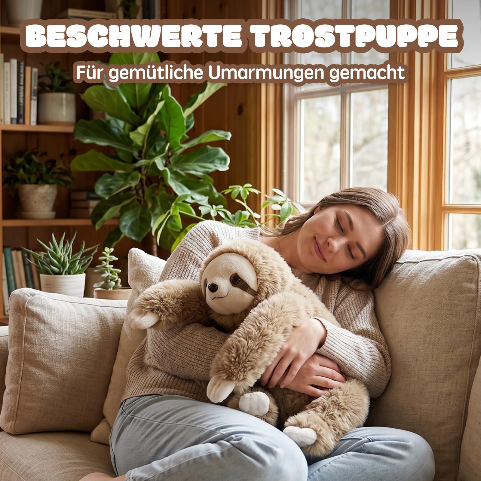 2.5Kg Faultier Gewichtetes Plüschtier Kuscheltier, kuscheliges Stofftier für Erwachsene Kinder, Weiches Plüschkissen für Umarmungsgefährte zur Angstlinderung und Schlafunterstützung (65cm)