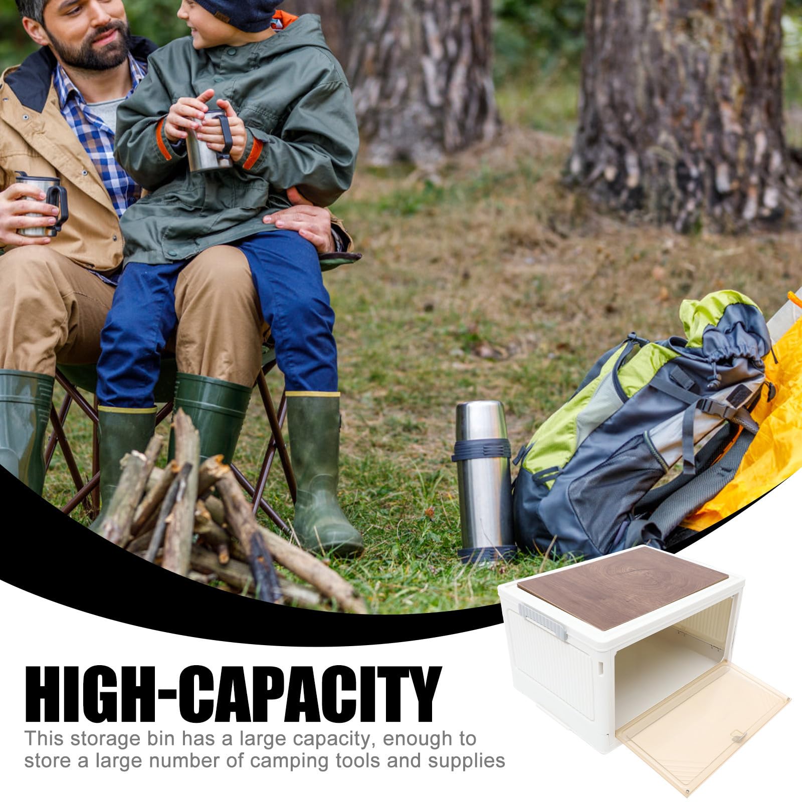 NUOBESTY Caisse Rangement Camping Pliable en Plastique et Bois, Bac de Rangement 25 L Facile à Transporter Stocker, pour Coffres de Voiture et Magasins