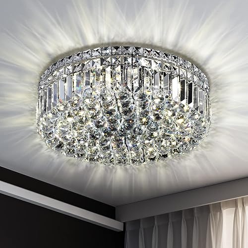 Miniatura 1 de CEENLI Lámpara de araña de montaje empotrado de cristal de 6 luces con cristales K9, lámpara colgante elegante para dormitorio, pasillo, bar, sala
