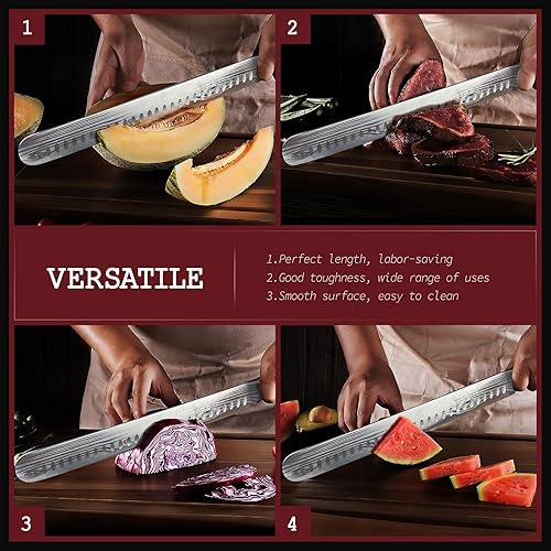 Miniatura 7 de YFWOOD Cuchillo para rebanar, cuchillo de pechuga de 12 pulgadas, cuchillos de acero inoxidable de alto carbono súper afilados para cortar carne,