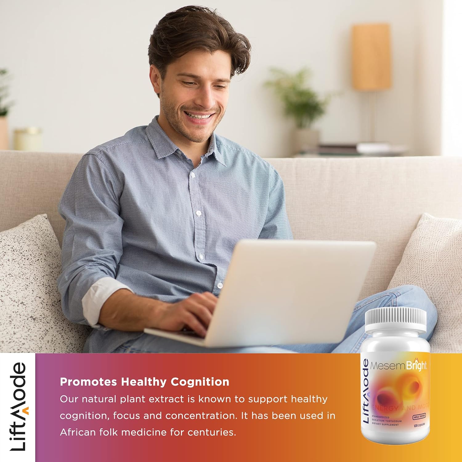 LiftMode MesemBright 120 Capsules – Feel Good Mood Support, Stress Relief, Natural Energy - 30mg of standardized Sceletium Tortuosum Extract - Selected for Mesembrine and Mesembrenone : Health & Household