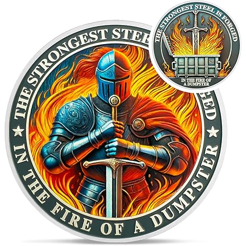 Knight Dumpster Fire Challenge Coin - The Strongest Steel is Forged Dumpster Fire C...