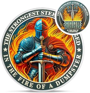 Knight Dumpster Fire Challenge Coin - The Strongest Steel is Forged Dumpster Fire Coin - Funny Desk Accessories for Work - Hilarious Coworker Go Away Token - Inspirational Gifts for Men Women Teacher