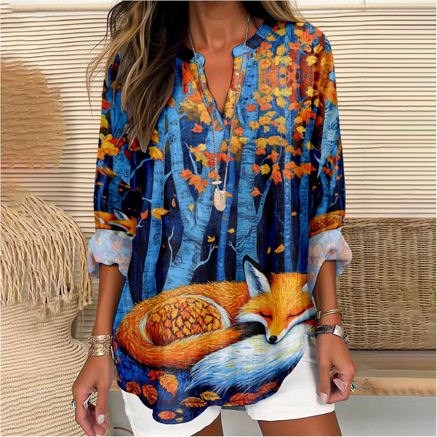 MARSVOVO V Neck Shirt For Women Boho Multi Style Blouse Long Sleeve Novelty Graphic Plus Size Pullover Tops For Women - Image 2