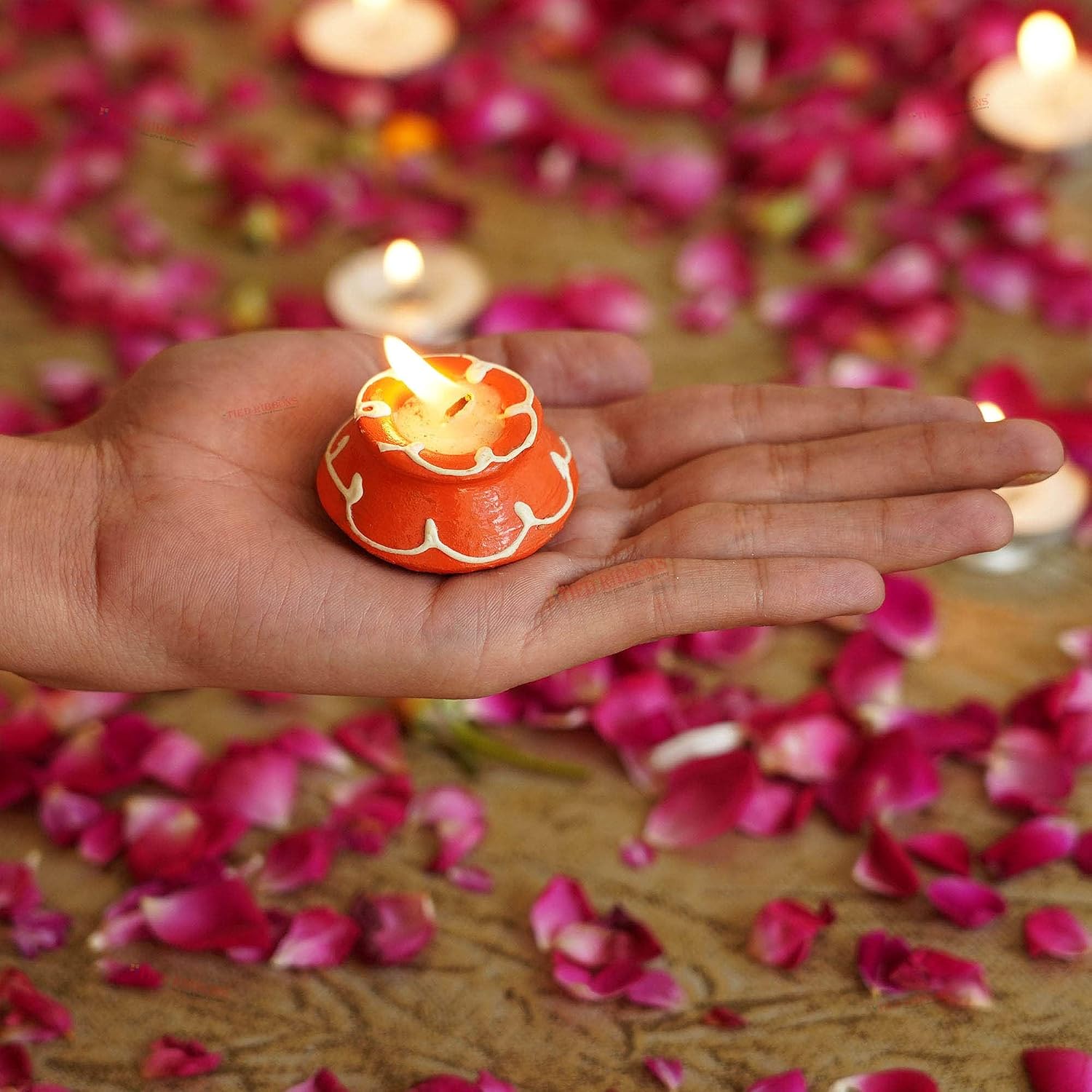 TIED RIBBONS 10 pcs Handmade Clay Diya for Diwali, Wax Filled | Traditional Homemade Diyas Tealight | Indian Oil Lamp | Pongal Decoration | Terracotta Diyas | Matki Diya | Diwali Diya