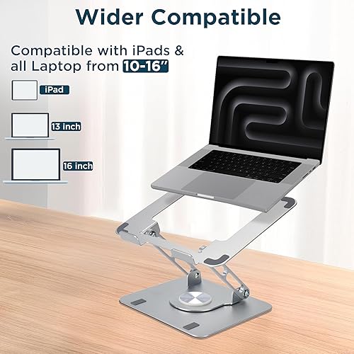 Miniatura 6 de Uncaged Ergonomics Soporte giratorio para computadora portátil, soporte ajustable para iPad para escritorio con rotación de 360, soporte portátil