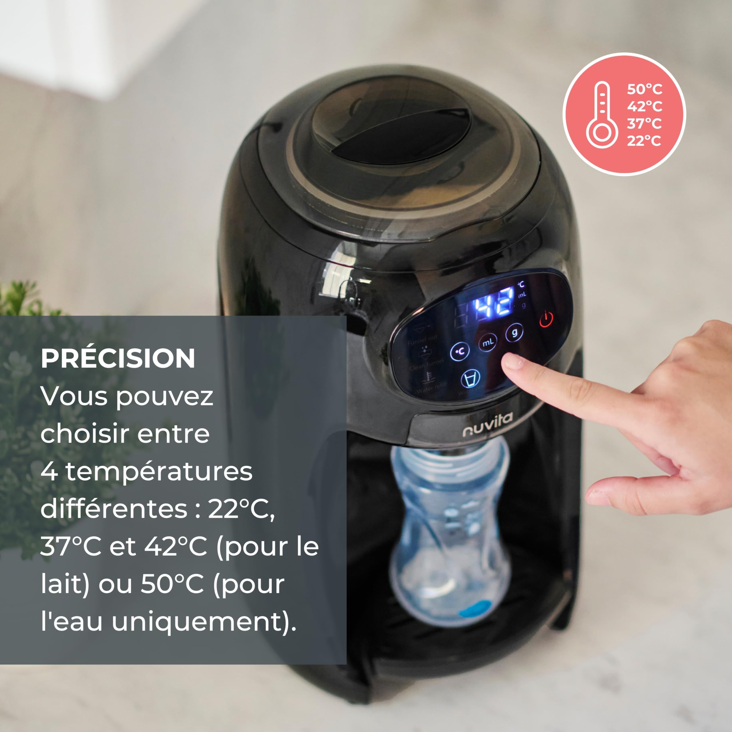 Nuvita 1180 Lattespresso - Préparateur Instantané de Lait en Poudre, Dosage, Chauffage et Mélange Précis, 4 Températures Sélectionnables, Compatible avec la plupart des Marques de Lait en Poudre