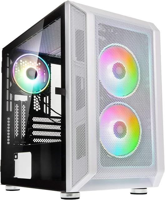 Kolink Citadel Mesh Mini Tower Micro ATX Case  PC Gamer Touch  Tempered Glass PC Case  Empty Computer Tower with Fan  White PC Gamer Case  White