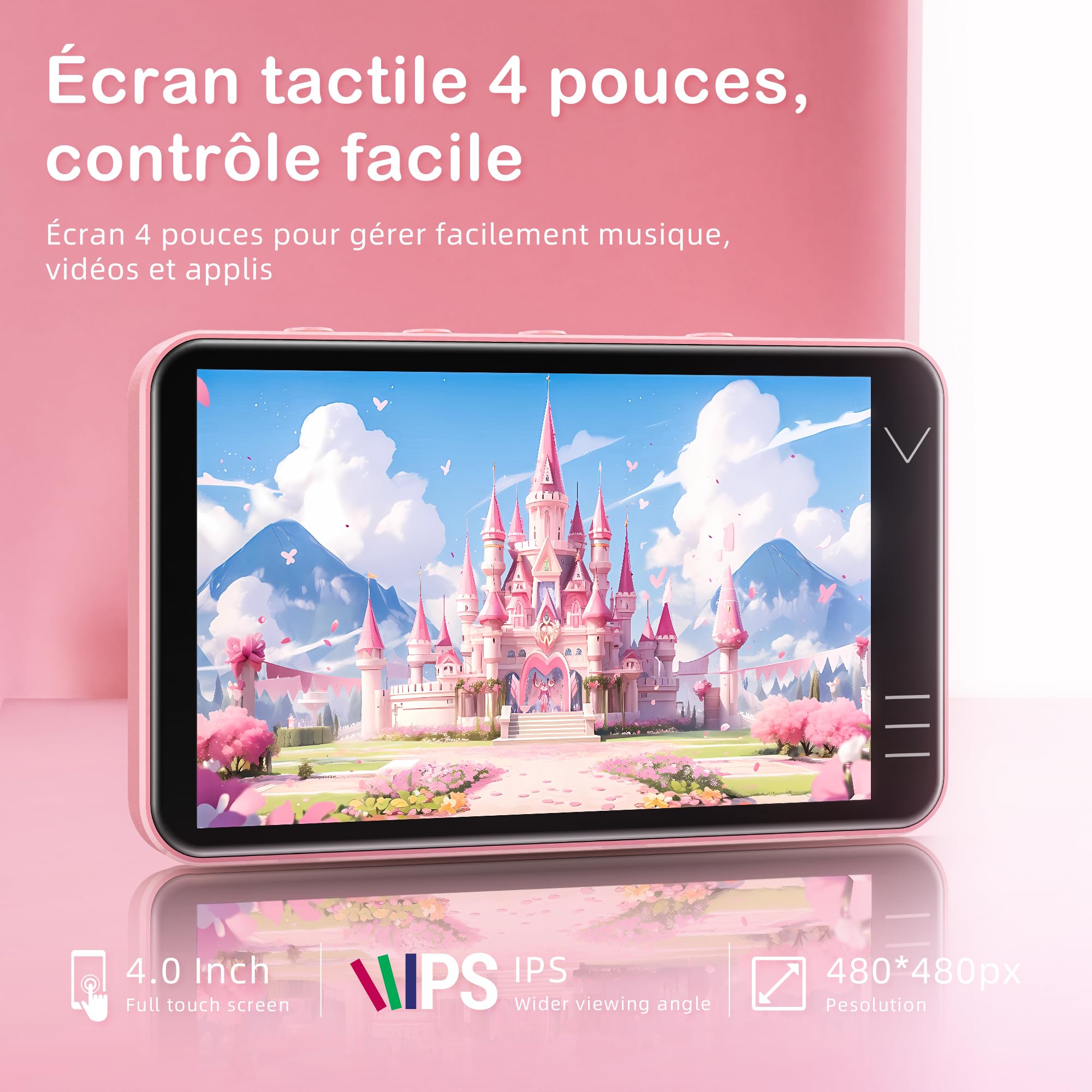HIFI WALKER G7 Reproductor MP3 Bluetooth y WiFi Android 13, 144GB, 3GB RAM, Pantalla Táctil HD de 4", MP3/MP4 con Altavoz, Cámara y Control Parental (Rosa)