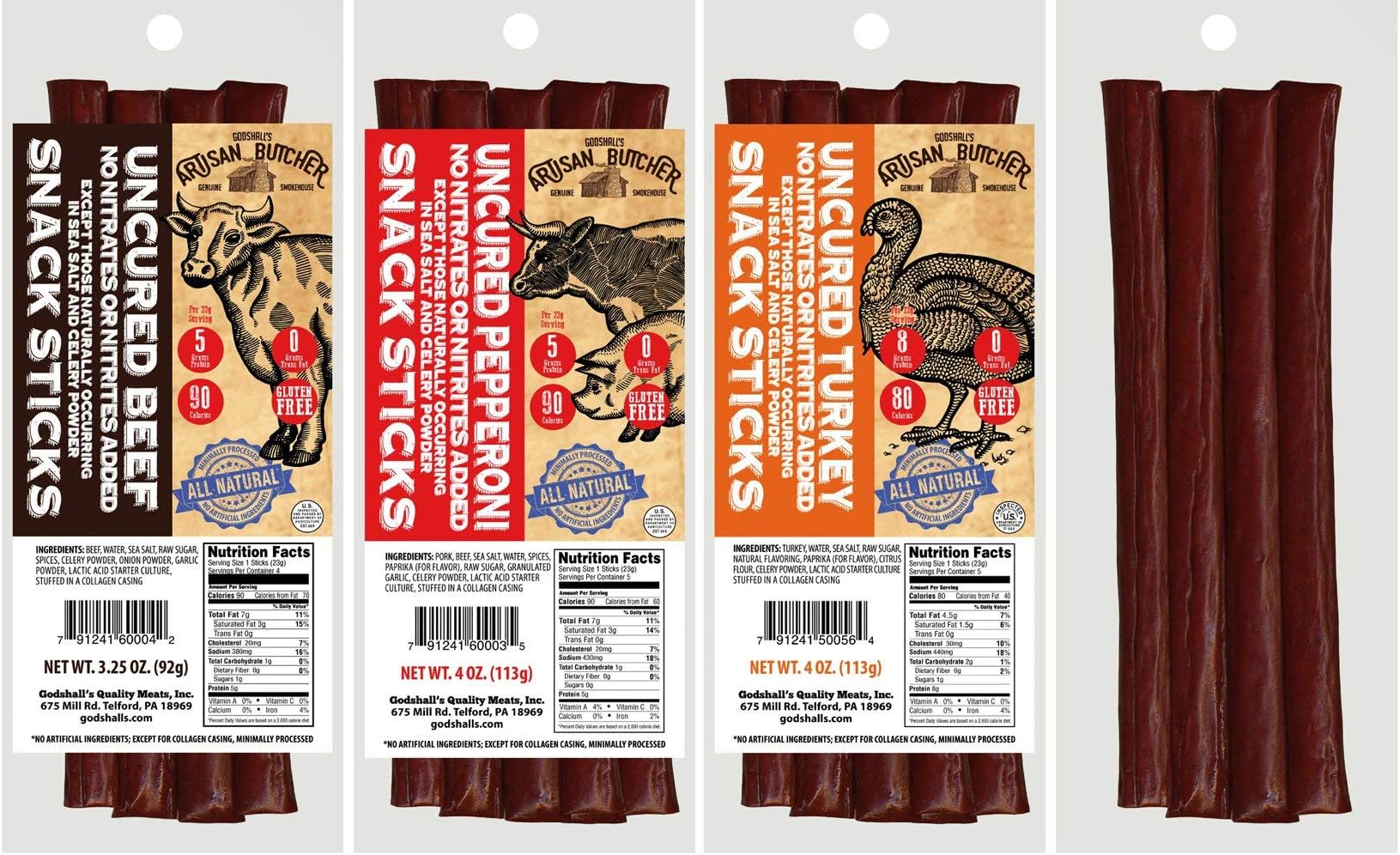 Godshall’s Artisan Butcher Uncured Snack Sticks - (6 assorted packs of Beef, Pepperoni & Turkey)