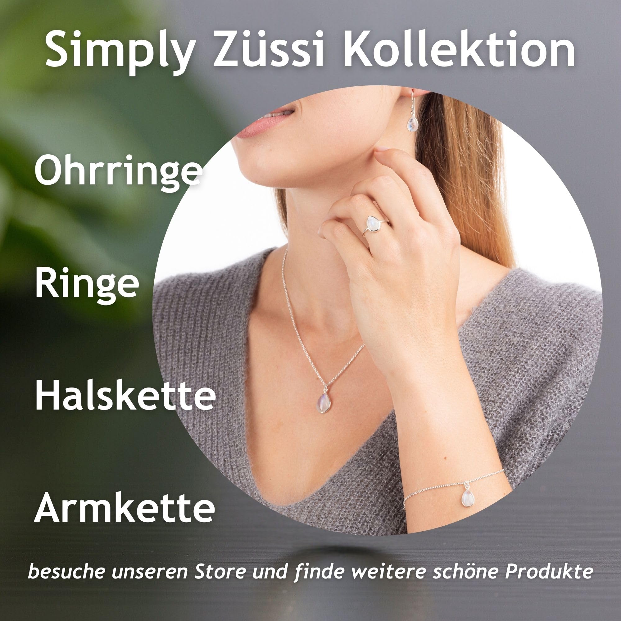 Mondstein Halskette Damen aus reinem 925 Sterling Silber - Echter Mondstein Edelstein Schmuck - Frauen Halskette in Tropfenform