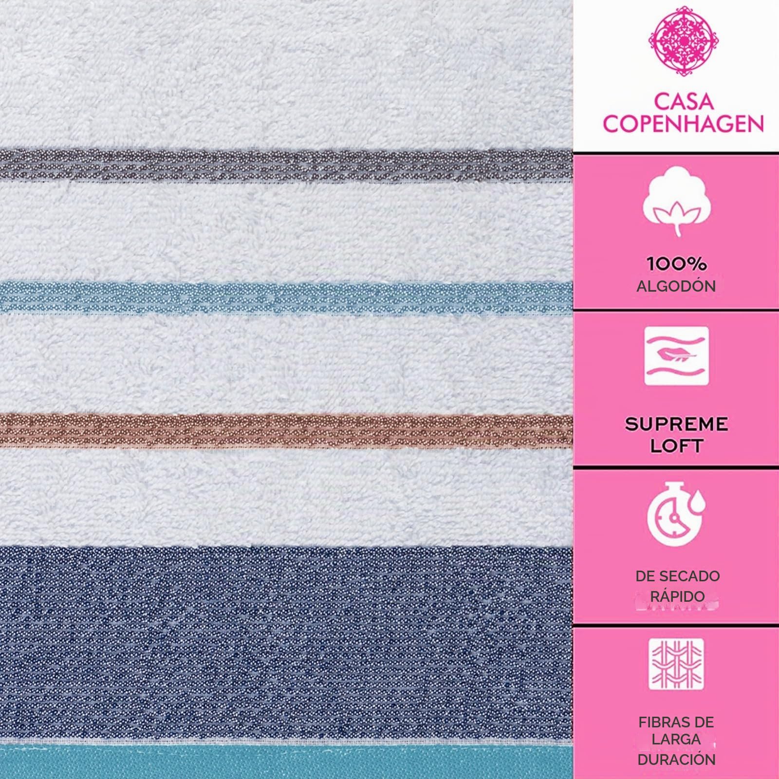 Casa Copenhagen White Bay Juego de Toallas, algodón Egipcio de 600 g/m² para hoteles, spas, cocinas y baños, Juego 6 Piezas 2 de baño, 2 Toallas de Mano, 2 toallitas faciales-Gris Vaquero.
