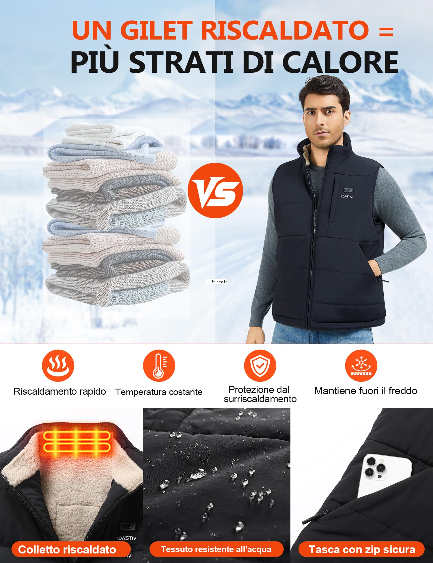 Gilet Riscaldato Uomo con Batteria 20000mAh 7.4V - 8 Zone di Calore, Interno in Pile Caldo, Fino a 12 Ore, Lavabile Gilet Termico Elettrico
