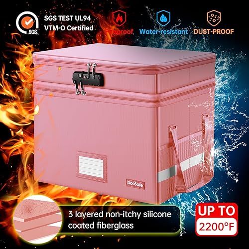 Miniatura 4 de DocSafe Caja de archivos con cerradura, caja de documentos ignífuga de varias capas, organizador de almacenamiento de archivos plegable con