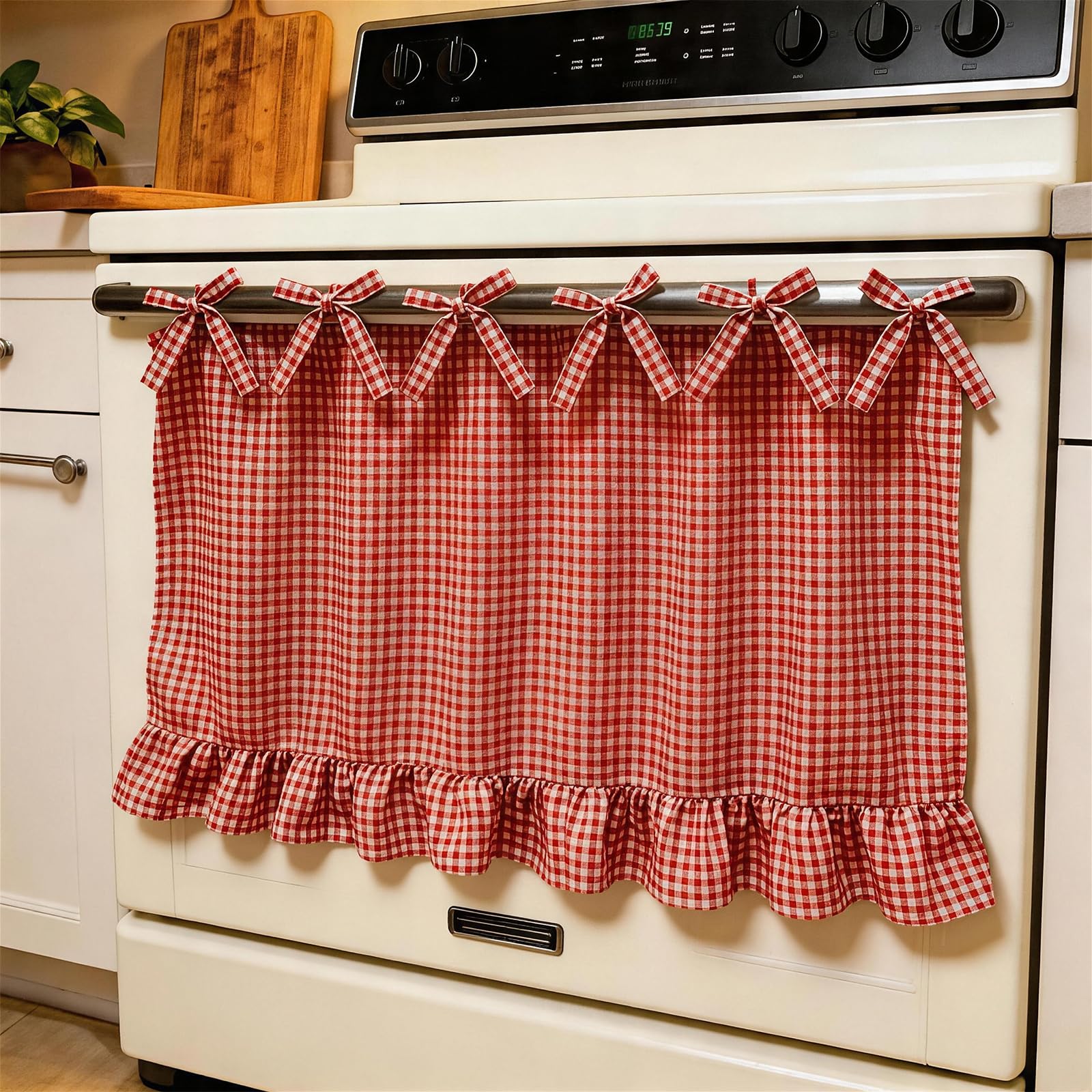 Oven Skirt Curtain, Stove Curtain with Ties, Rustic Oven Handmade Kitchen Dรฉcor Door Curtain Decorative for Door Kitchen Dishwasher Hidden Heat-Resistant
