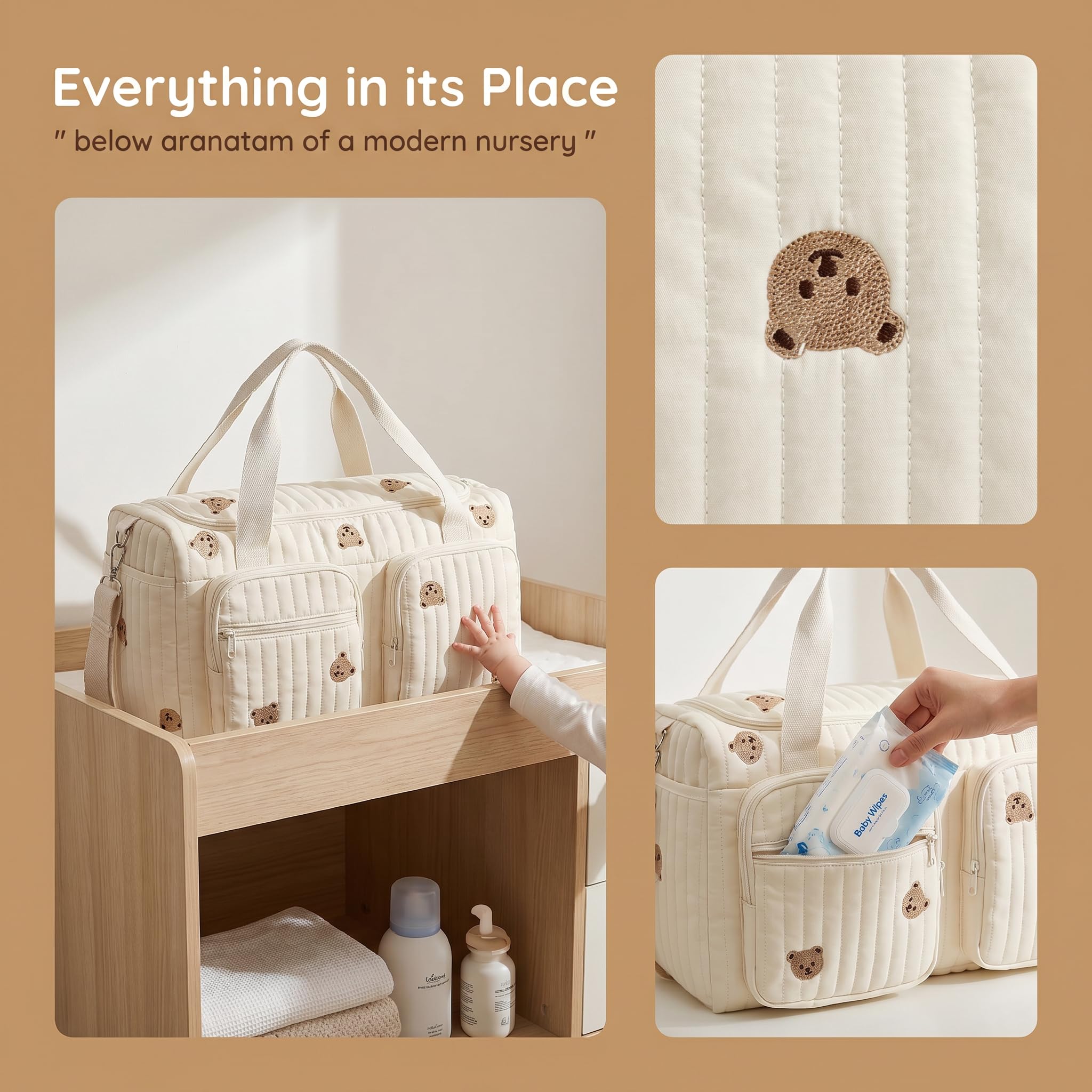 Borsa Fasciatoio in Cotone, Borsa Parto Ospedale Mamma Multifunzionale con Tracolla Rimovibile, Borsa Passeggino Universale Grande per Viaggio